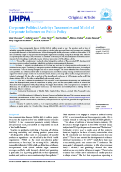 Corporate Political Activity - Taxonomies and Model of Corporate Influence on Public Policy